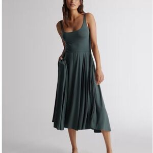 Quince Fit & Flare Dress | Forest Green | Size XL | Pockets